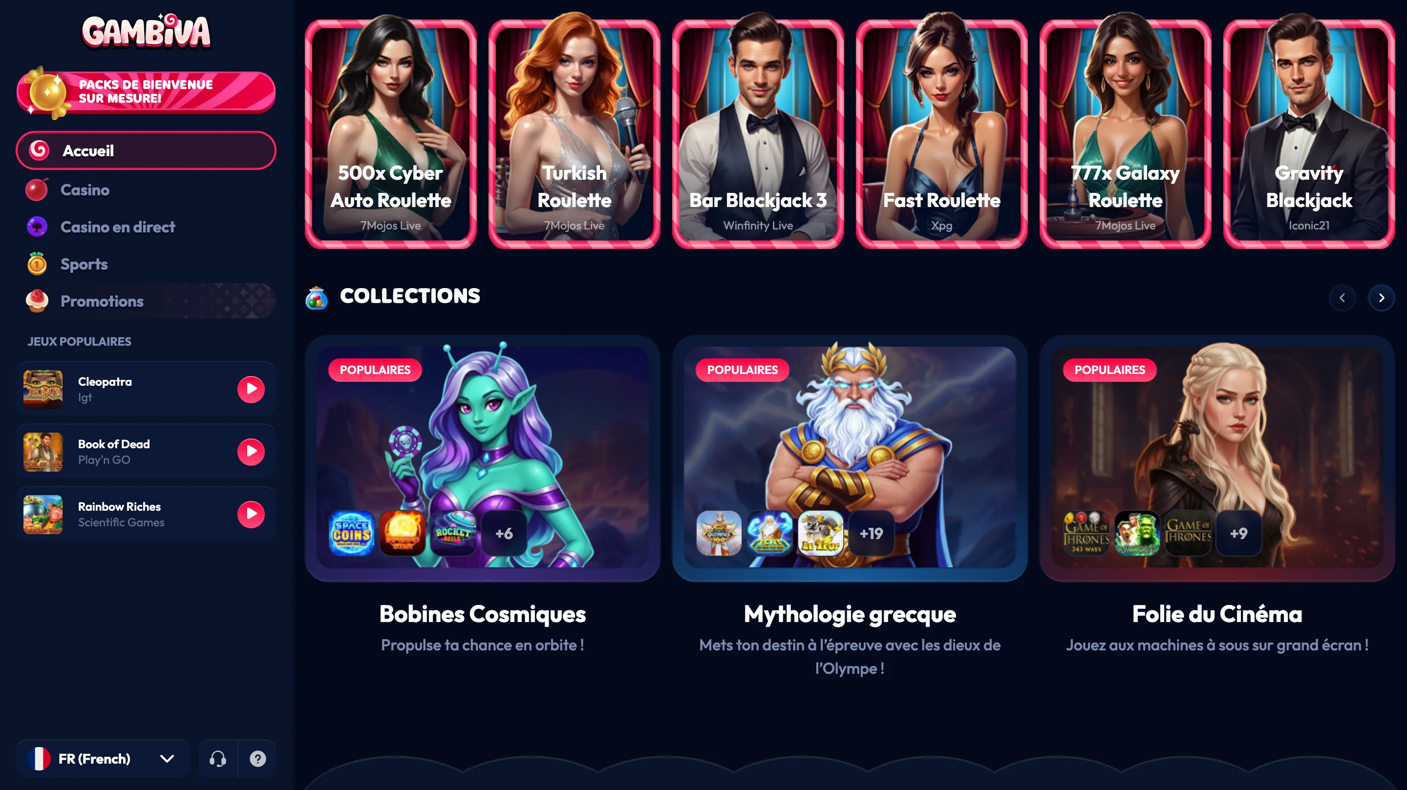 Interface casino en direct Gambiva Casino France