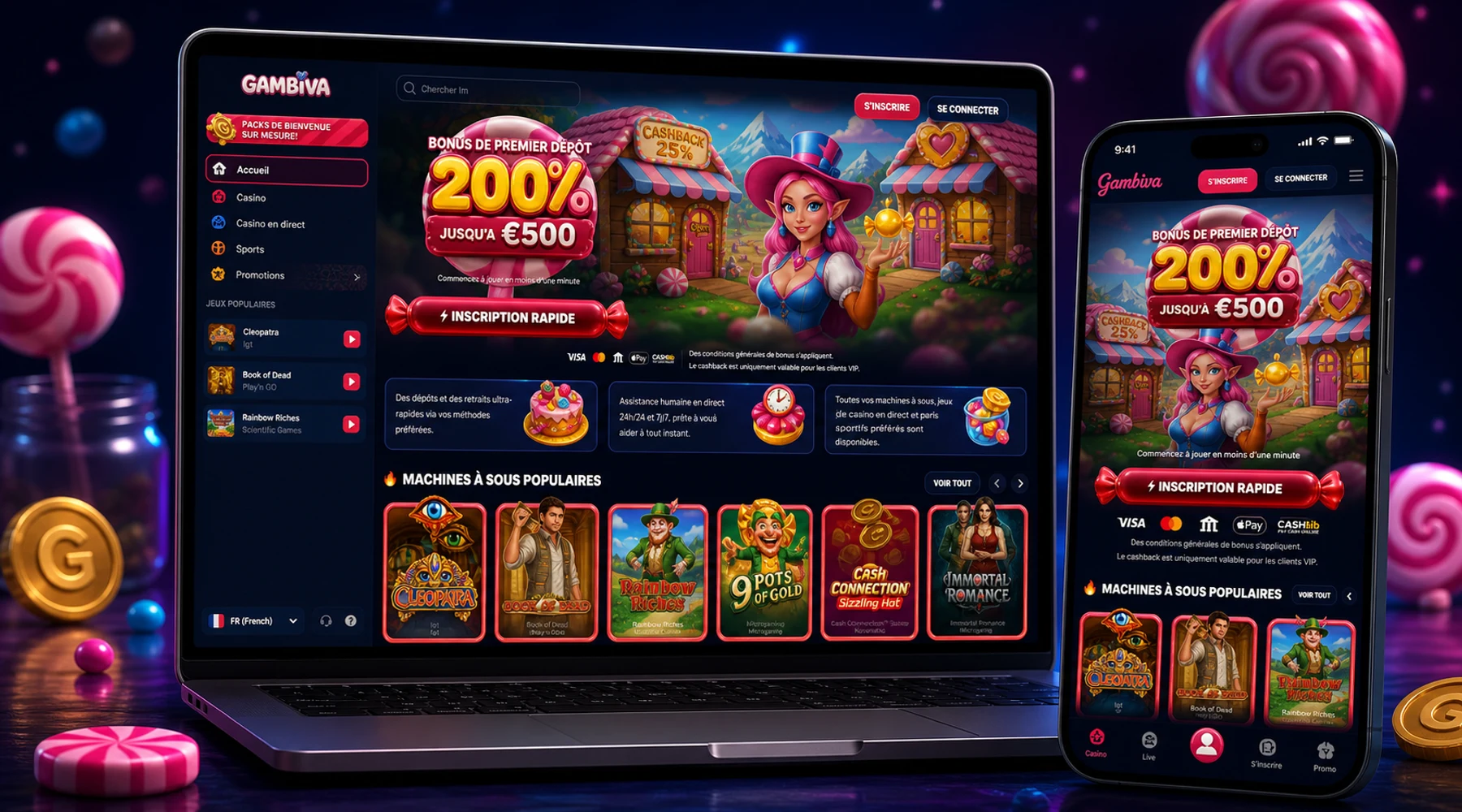 Aperçu mobile et desktop de Gambiva Casino France